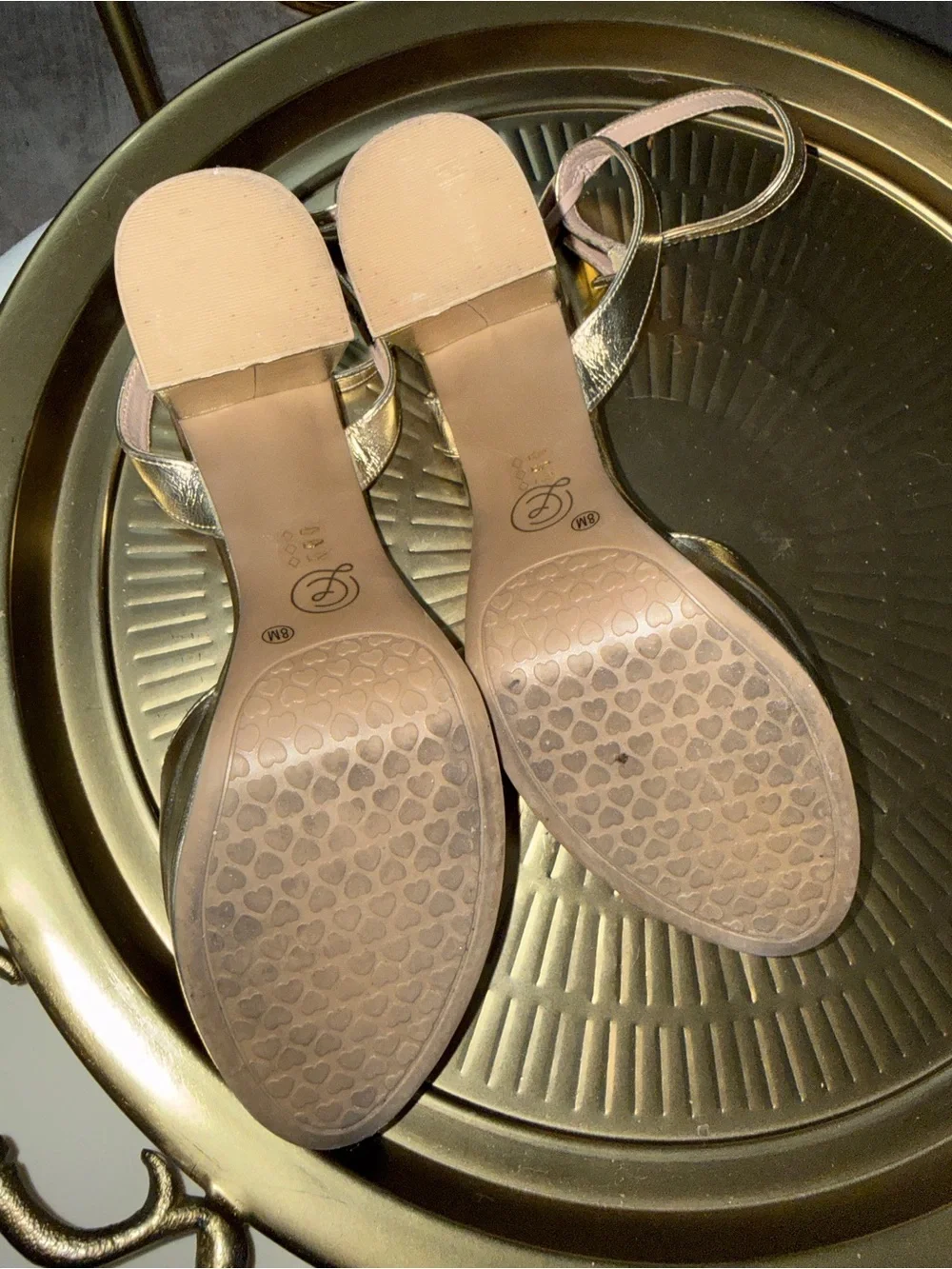 Metallic Gold Ankle-Strap Block Heel Sandals